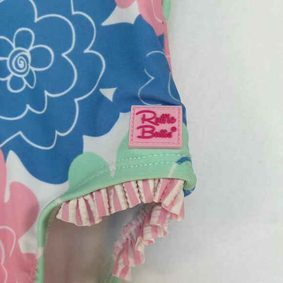 Ruffle Butts Baby Swimsuit 6-12m Floral Striped Halter Ruffle Trim Leg Openings - Picture 3 of 7
